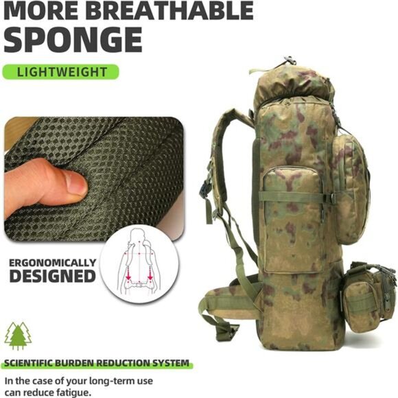 backpack hiking 100l 70L/100L Camping with Rain Cover, Green The MOLLE Tactical 100L Rucksack will be your ultimate companion for outdoor adventures Men's Tactical Camouflage Backpack, Multi-Functional